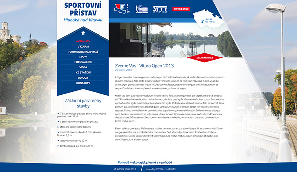 Grafika webu sportovního přístavu v Hluboké nad Vltavou.