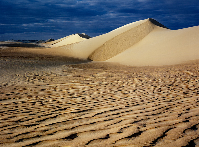  Fotografie Duny u západních oáz, Egypt - Fotografie pouštní krajiny s dunami v podvečerním světle, blízko západní egyptské oázy Bahariya (Baharíja nebo Bahrija).