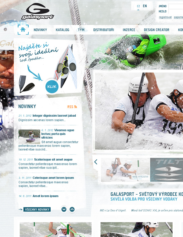 Grafika webu pro výrobce kompozitových lodí a pádel Galasport.