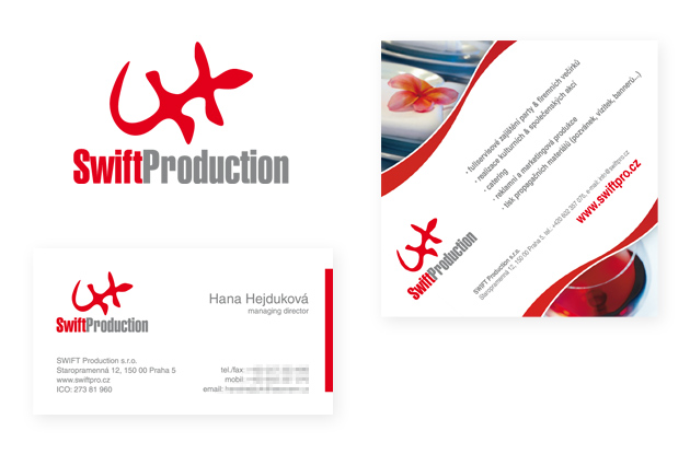 Grafika loga a tiskových materiálů firmy SWIFT Production s.r.o.